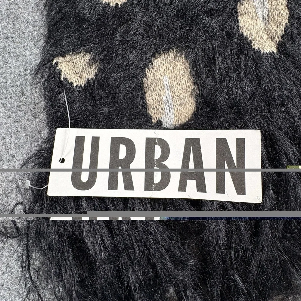 Urban Scarf Black Leopard Print Eyelash Knit Fringe Soft Cozy NWT Boho Y2K Glam